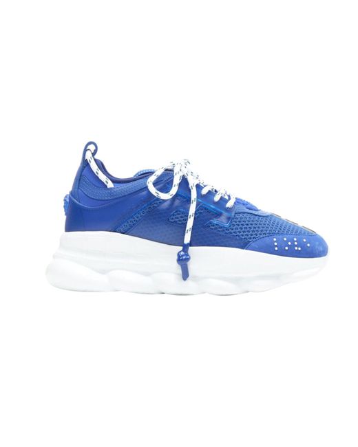 Versace Blue New Chain Reaction Tte 2 White Mesh Suede Chunky Sneaker for men