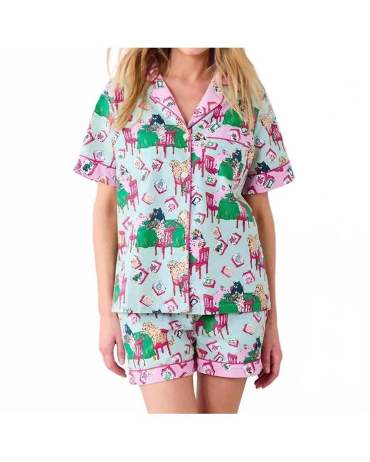 Printfresh Blue Mahjong Menagerie Short Pajama Set