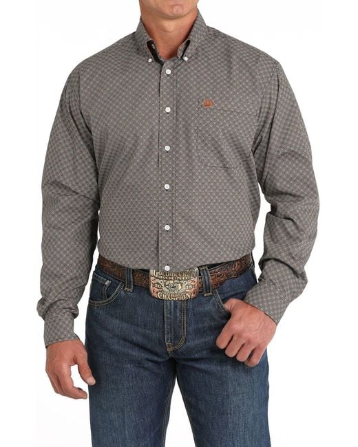 Cinch Gray Geometric Button Down Shirt for men
