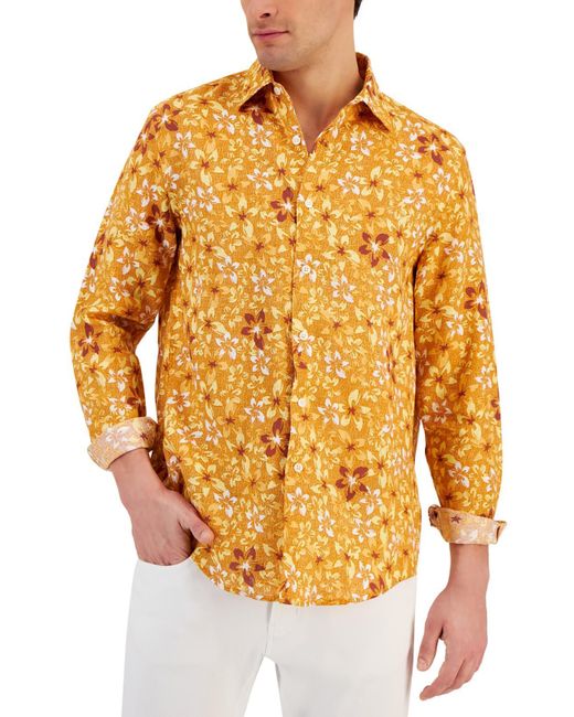 Club Room Yellow Floral Collar Button-down Shirt for men