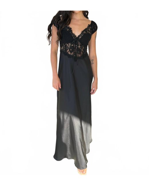 Dress Forum Sutton Satin Lace Maxi Dress in Black | Lyst