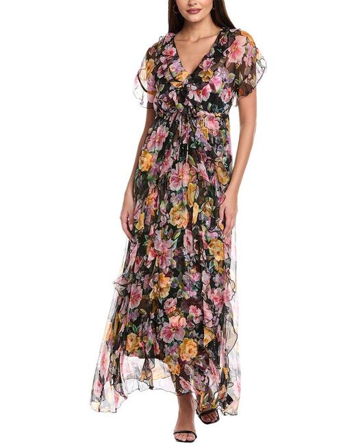 Johnny Was Brown Petite Suri Ruffle Silk Maxi Dress
