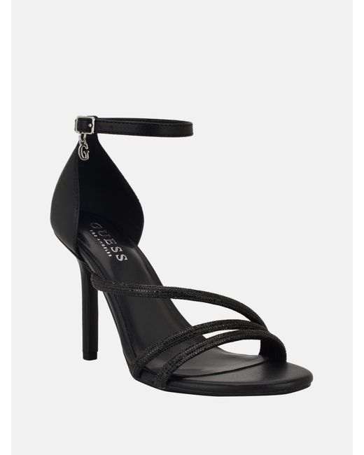 Guess Black Blazes Rhinestone Strappy Heels