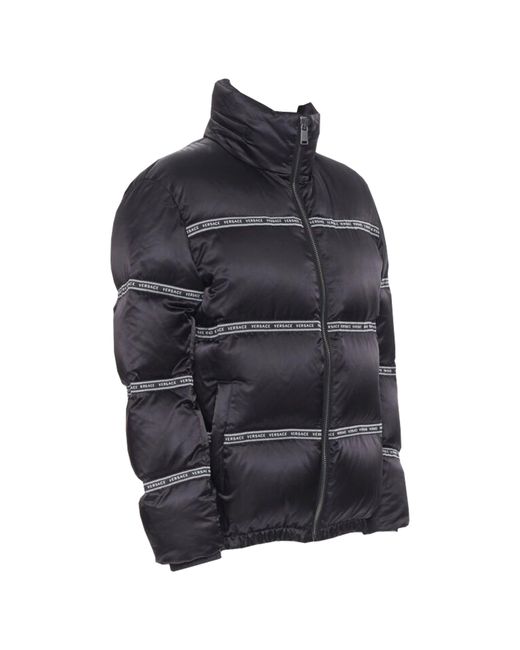 Versace Black Nastro Stampa Logo Ribbon Goose Down Padded Jacket for men