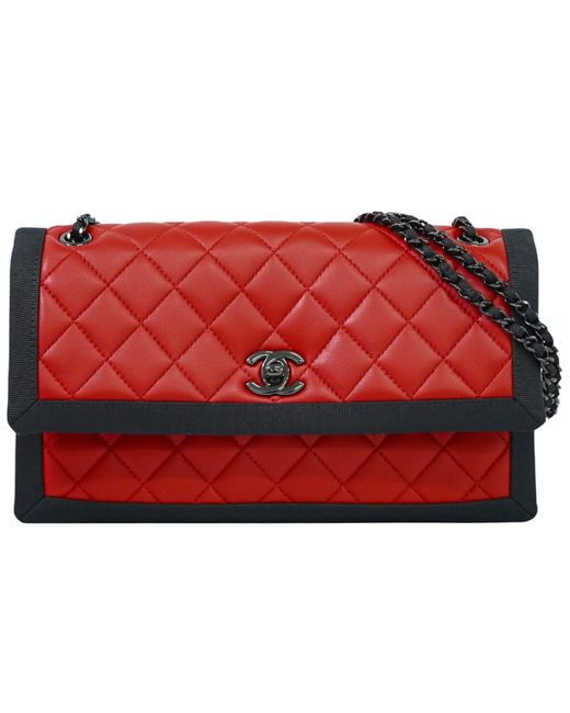 Chanel Red Logo Cc Leather Shoulder Bag (pre-owned)