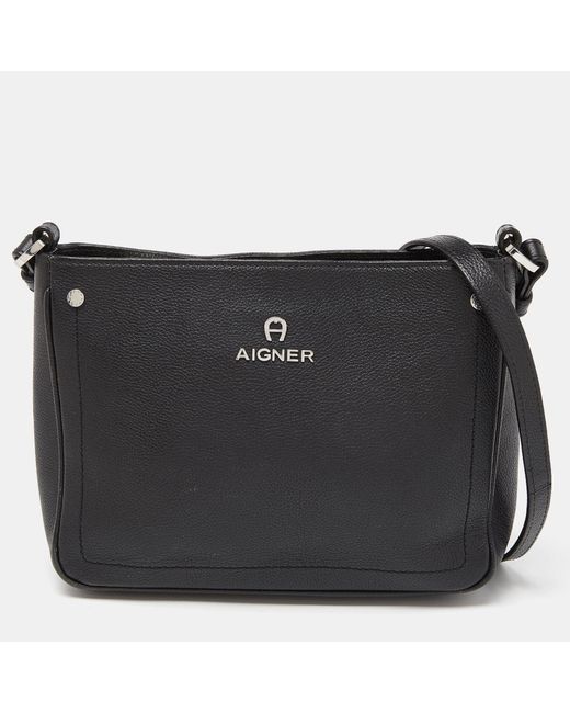 Aigner Black Leather Zip Crossbody Bag