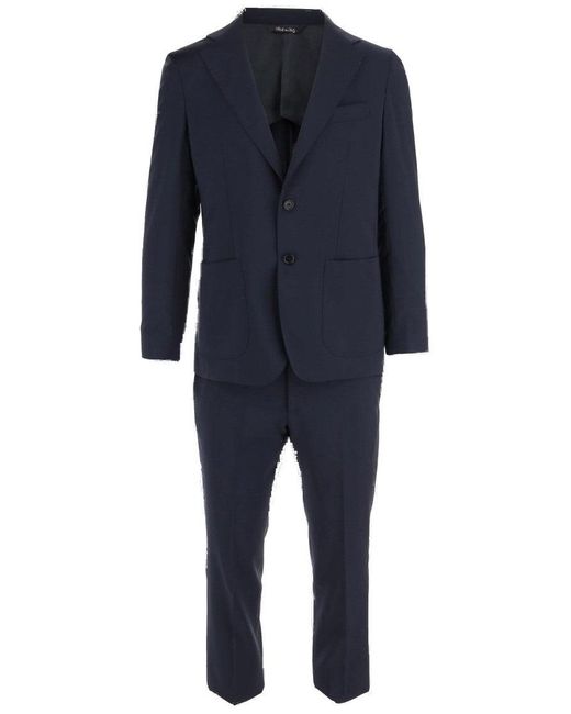 Brian Dales Blue Single-Breasted Wool Suit With Tailored Wide-Leg Pants for men