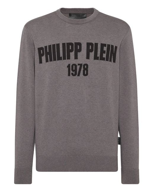Philipp Plein Gray Round Neck Pullover 1978 for men