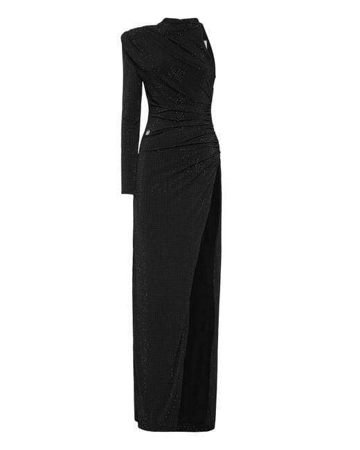 Philipp Plein Women's Black Jersey Long Dress Mono Sleeve Strass