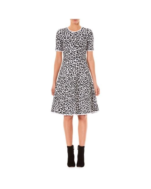 Carolina Herrera Blue Leopard Print Knit Flare Dress