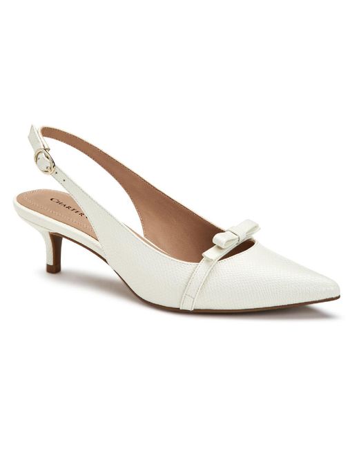 Charter Club White Faux Leather Pointed Toe Kitten Heels