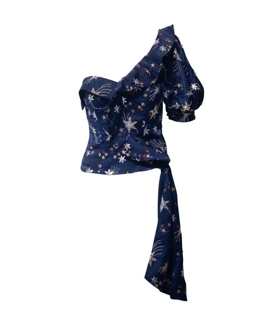 Self-Portrait Women's Blue Self Portrait Star Embellished One Shoulder Top