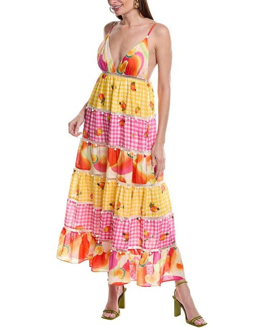 Farm Rio Pink Mixed Picnic Cashew Maxi Dress