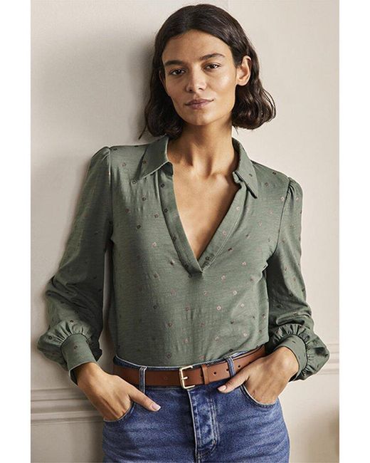 Boden Gray Collared Notch Neck Top