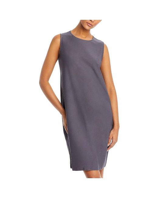 Eileen Fisher Gray Solid Boat Neck Midi Dress