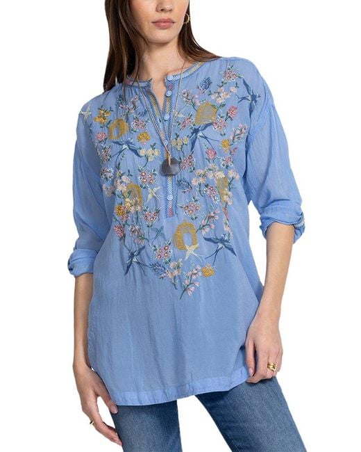 Johnny Was Blue Petite Zinnia Tunic