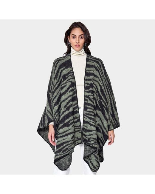 TRUEDAMES Black Zebra Patterned Ruana Poncho