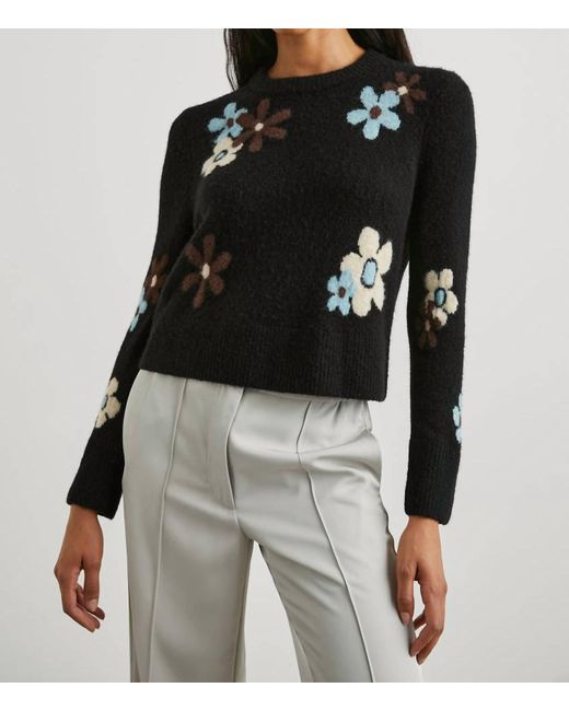 Rails Black Anise Pullover Sweater In Onyx Blue Daisies