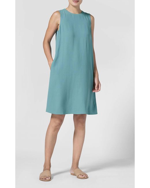 Eileen Fisher Blue Round Neck Dress Amalfi
