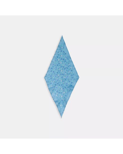 COACH Blue Tea Rose Print Silk Diamond Scarf