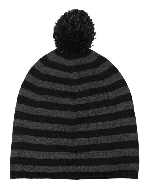 Eileen Fisher Black Merino Wool Pom-pom Beanie Hat