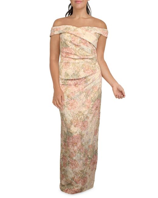 Adrianna Papell Natural Jacquard Off-the-shoulder Evening Dress