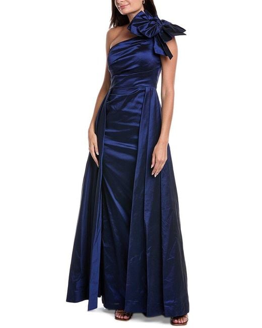 Teri Jon Women's Blue Stretch Taffeta One-Shoulder Gown