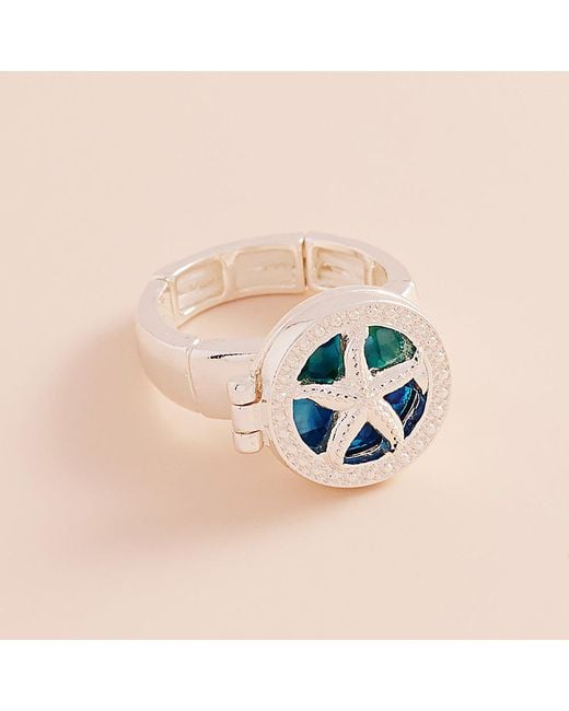 Fashnzfab Blue Enamel Starfish Locket Stretch Ring