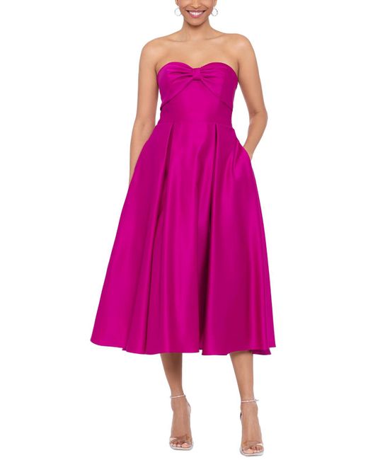 Xscape Pink Bow Polyester Fit & Flare Dress