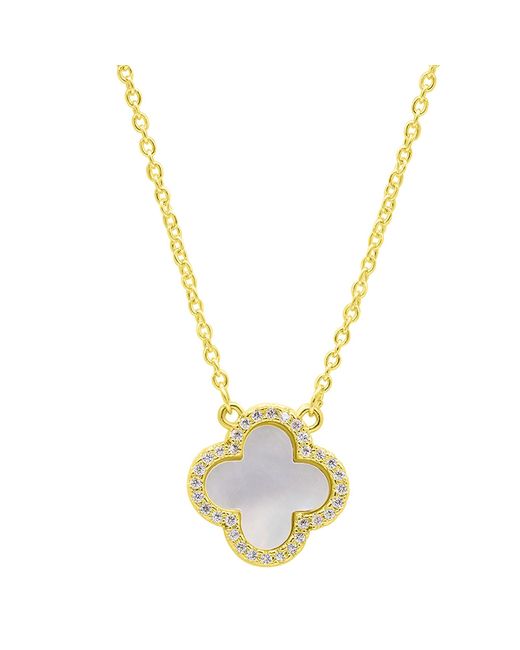 Adornia Metallic 14k Gold Plated Crystal Halo White Mother-of-pearl Clover Necklace