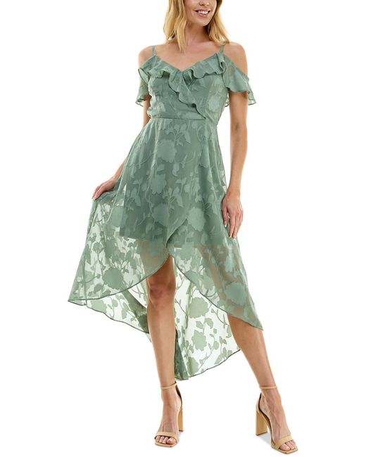 Bcx Green Juniors Ruffled Hi-low Cocktail And Party Dress
