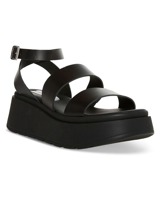 Steve Madden Black Tenys Leather Ankle Strap Platform Sandals