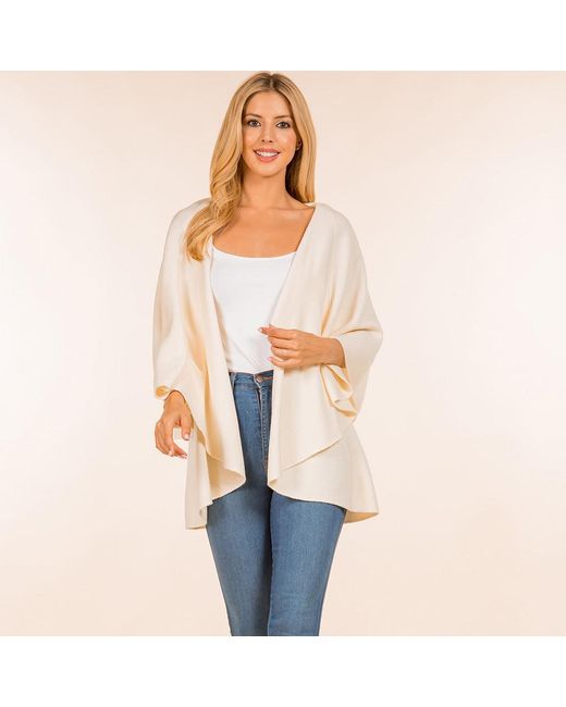 TRUEDAMES White Open Front Solid Wrap Poncho