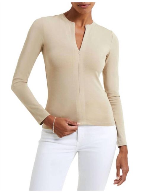 French Connection White Rallie Cotton Front Zip Top