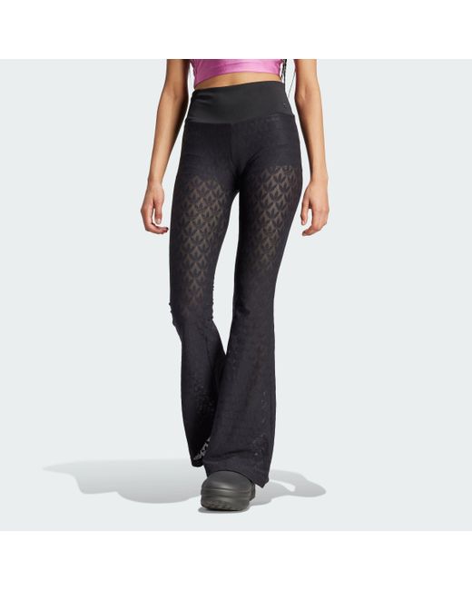 Adidas Black Fashion Monogram Lace Flared Pants