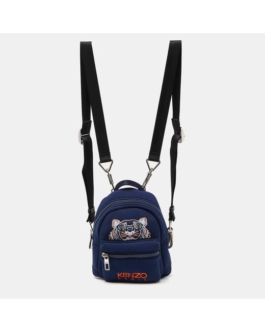KENZO Blue Navy Neoprene Mini Embroidered Tiger Backpack