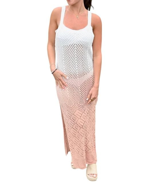 vintage havana crochet dress Vintage Havana Dip Dye Crochet Maxi Dress in Pink
