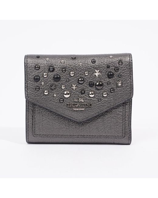 COACH Gray Star Studded Flap Wallet Leather