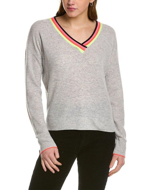 Lisa Todd Gray Neon V-neck Wool & Cashmere-blend Sweater