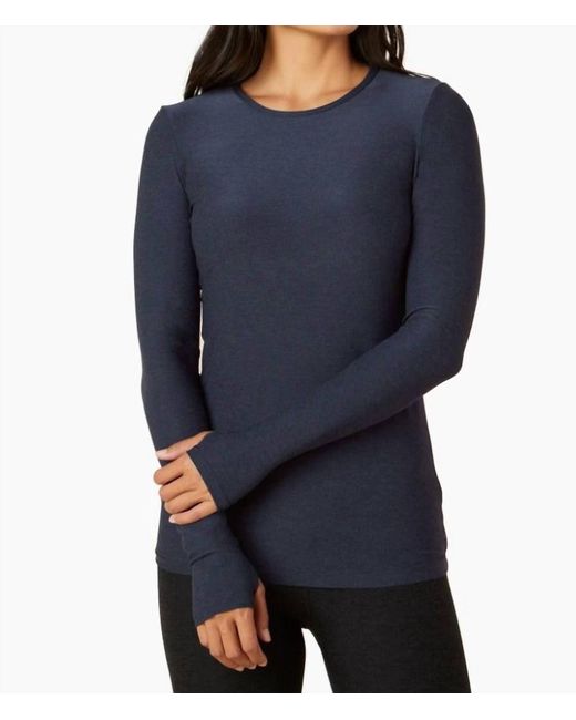 Beyond Yoga Blue Featherweight Long Sleeve Crew Pullover