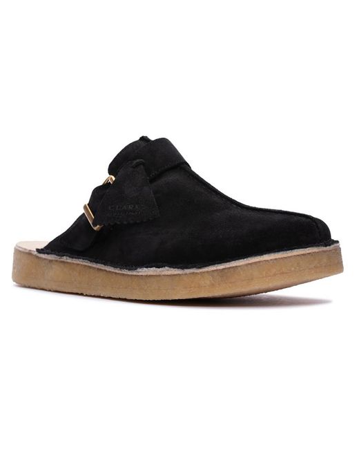 Clarks Black Trek Suede Slip On Mules