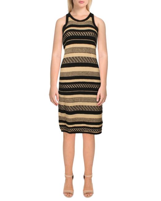 Lauren by Ralph Lauren Black Striped Knee Length Midi Dress