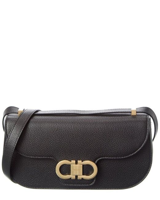 Ferragamo Black Gancini Double Leather Shoulder Bag