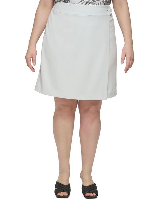 Calvin Klein White Plus Above Knee Solid Wrap Skirt