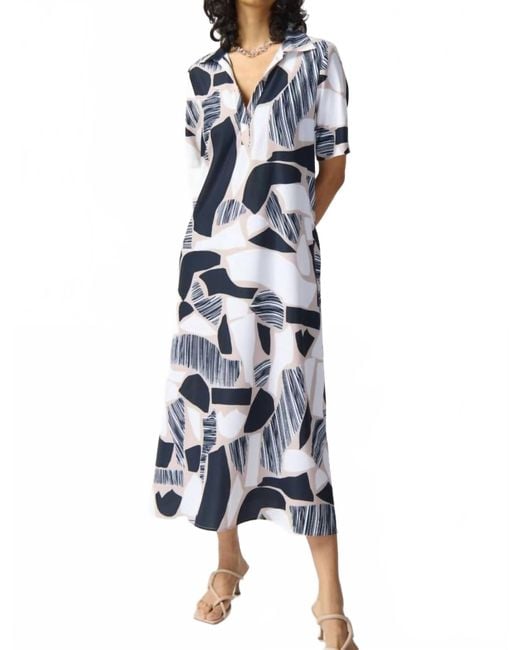 Joseph Ribkoff Women's Blue Abstract Print Short Sleeve Maxi Shirt Dress