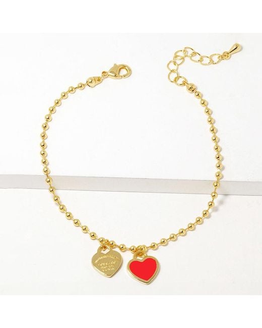 Fashnzfab Metallic Double Heart Charm Bubble Chain Bracelet