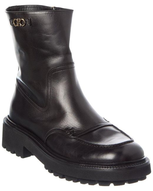 Ferragamo Black Oreste Leather Bootie