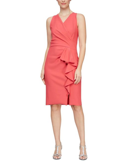 Alex & Eve Red Surplice Mini Cocktail And Party Dress