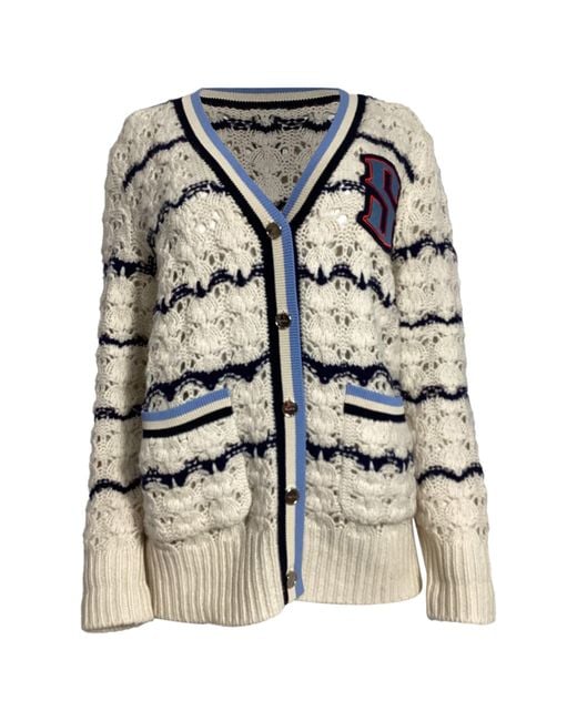 Sandro White Knitted Ludvik Logo-Patch Cardigan