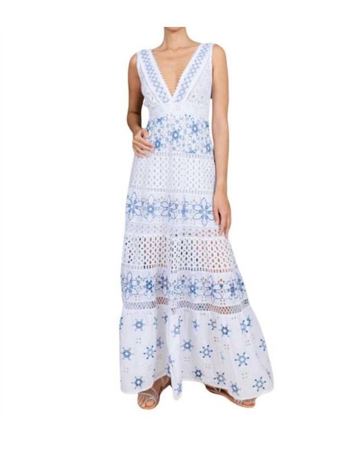 Temptation Positano Blue Appia Embroidered Cotton Dress